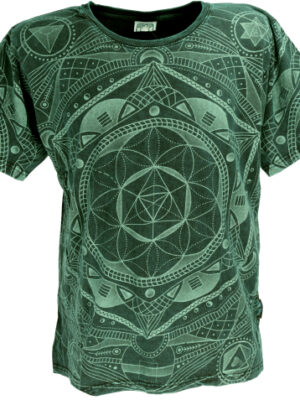 Tibet-  &  Buddhist-Art-T-Shirt, Flower of Life-Mandala, Stonewash-T-Shirt