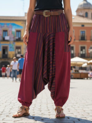 Haremshose, gestreifte Patchwork-Pluderhose, Pumphose, Aladinhose