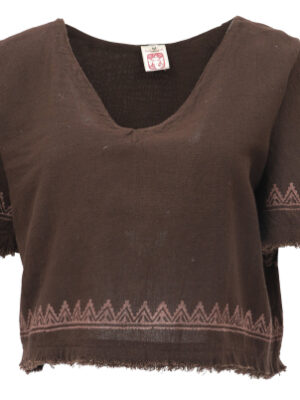 Weites Top mit handgefertigtem Druck, Leinenlook Boho Blusentop
